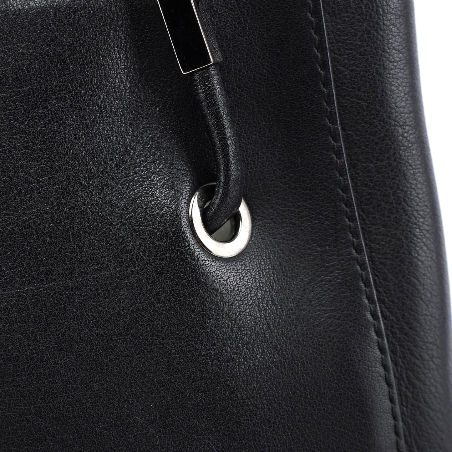 001 3748 Black Calfskin Drawstring Shoulder Bag