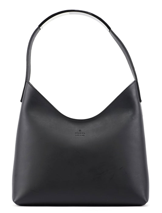 001 3778 Black Leather Hobo Shoulder Bag
