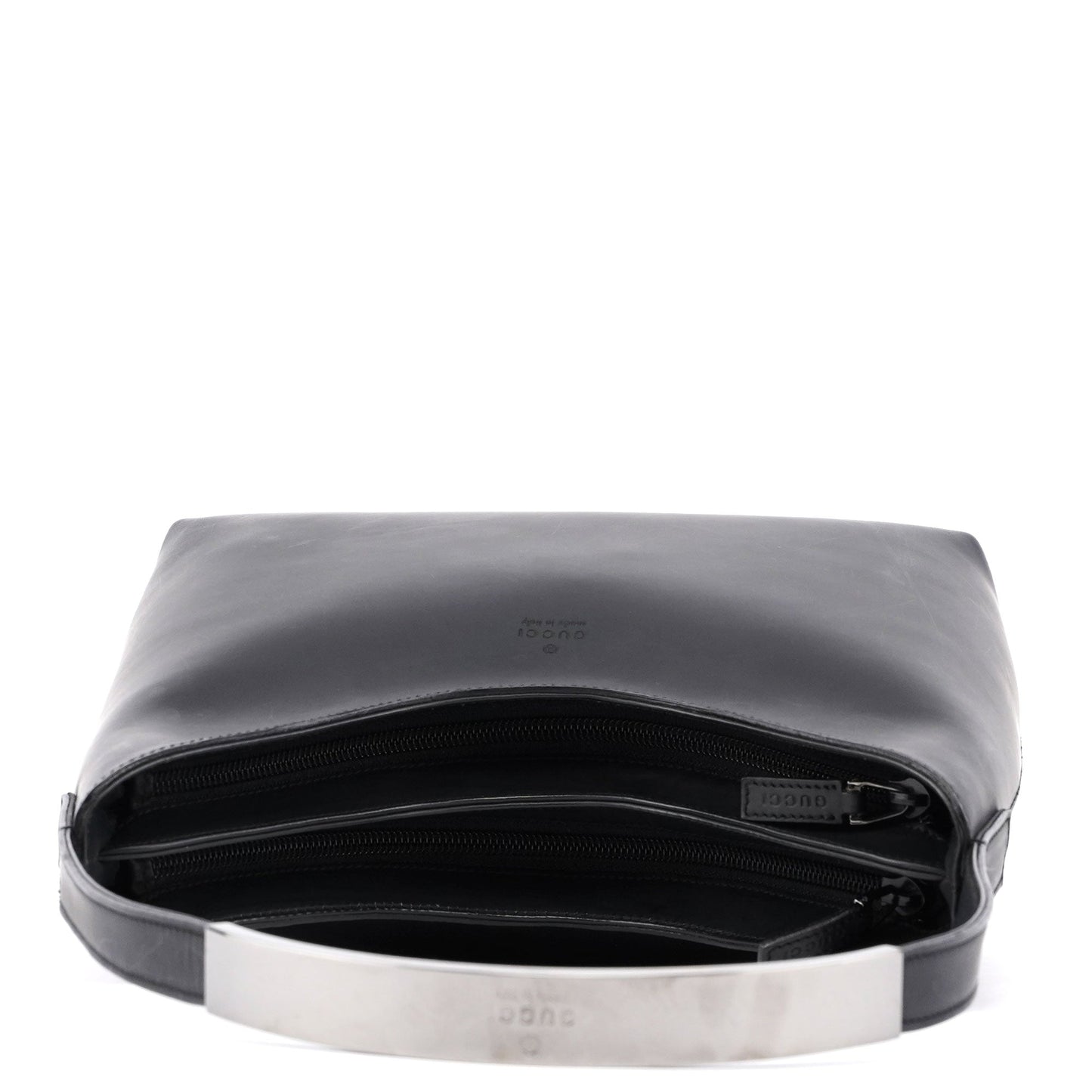 001 3778 Black Leather Hobo Shoulder Bag