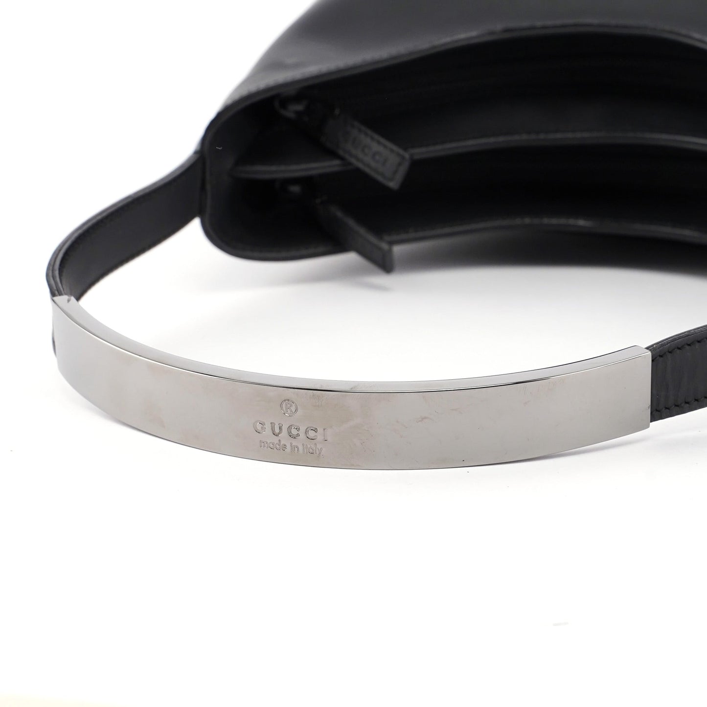 001 3778 Black Leather Hobo Shoulder Bag