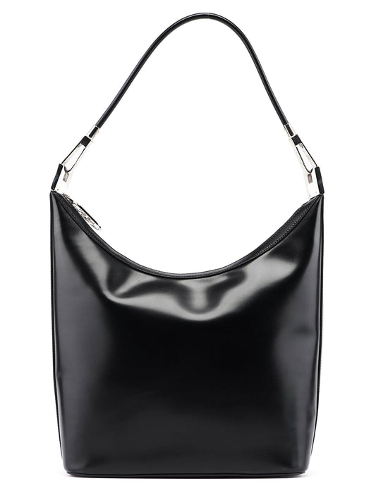 001 3814 Black Leather Hobo Shoulder Bag