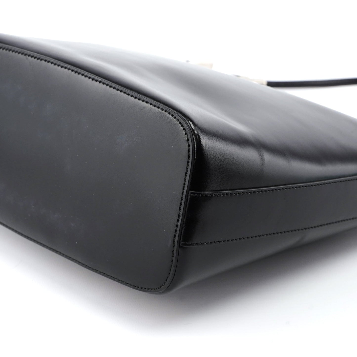 001 3814 Black Leather Hobo Shoulder Bag