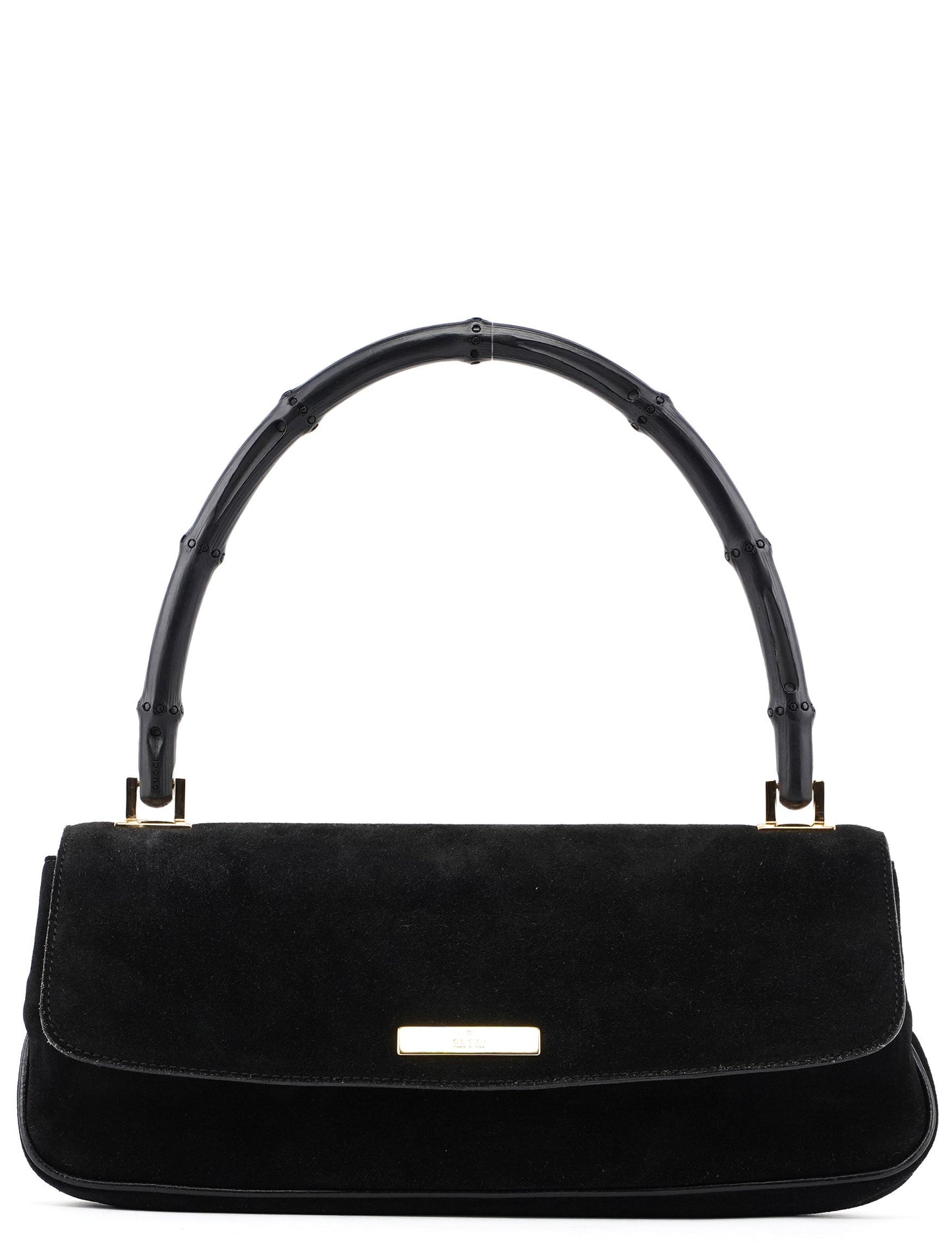 001 4047 Black Bamboo Suede Shoulder Bag