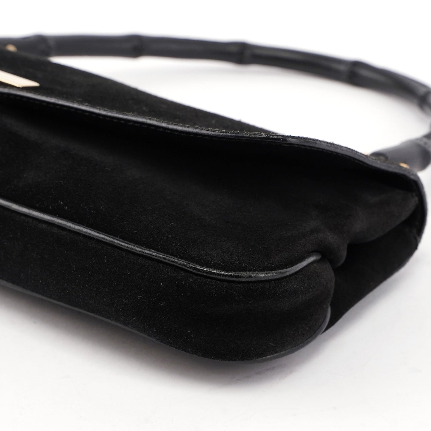 001 4047 Black Bamboo Suede Shoulder Bag