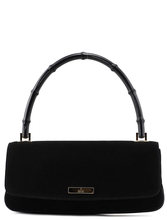 001 4047 Black Suede Bamboo Shoulder Bag