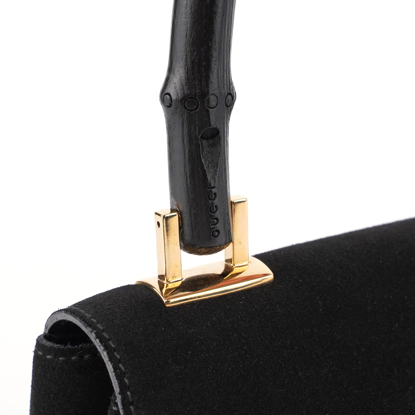 001 4047 Black Suede Bamboo Shoulder Bag