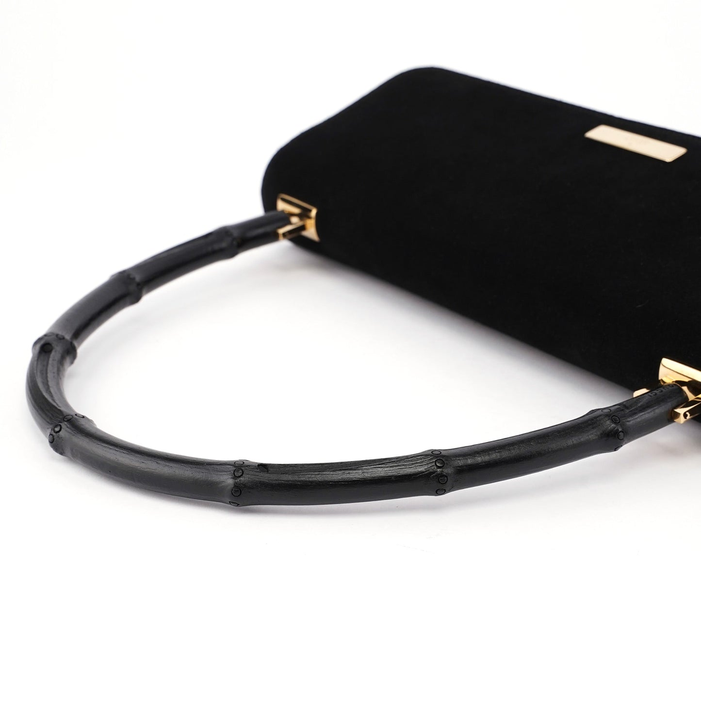 001 4047 Black Suede Bamboo Shoulder Bag