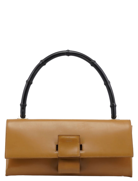 001 4055 Beige Calfskin Bamboo Shoulder Bag