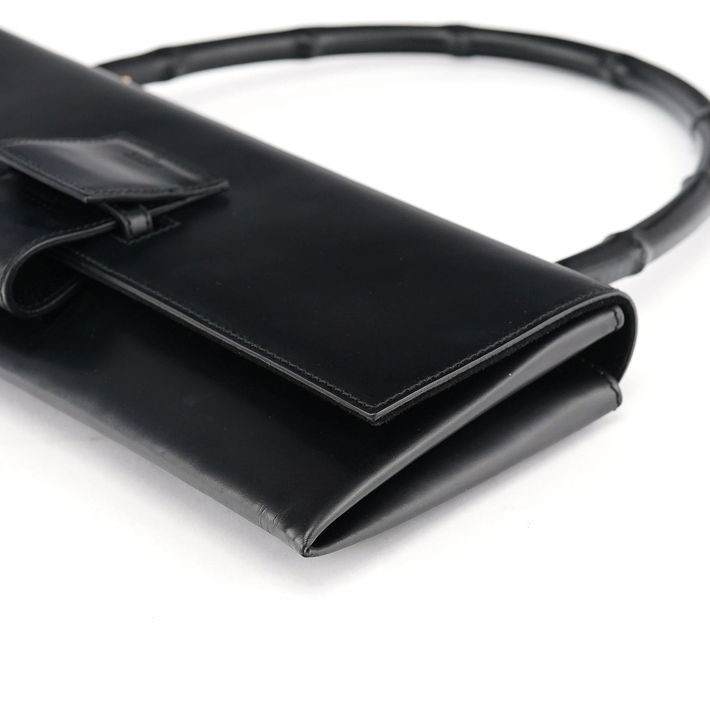 001 4055 Black Leather Bamboo Shoulder Bag