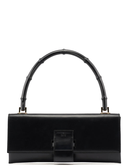 001 4055 Black Leather Bamboo Shoulder Bag
