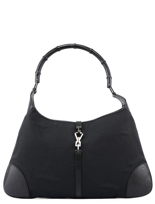 001 4061 Black Canvas Jackie Bamboo Shoulder Bag