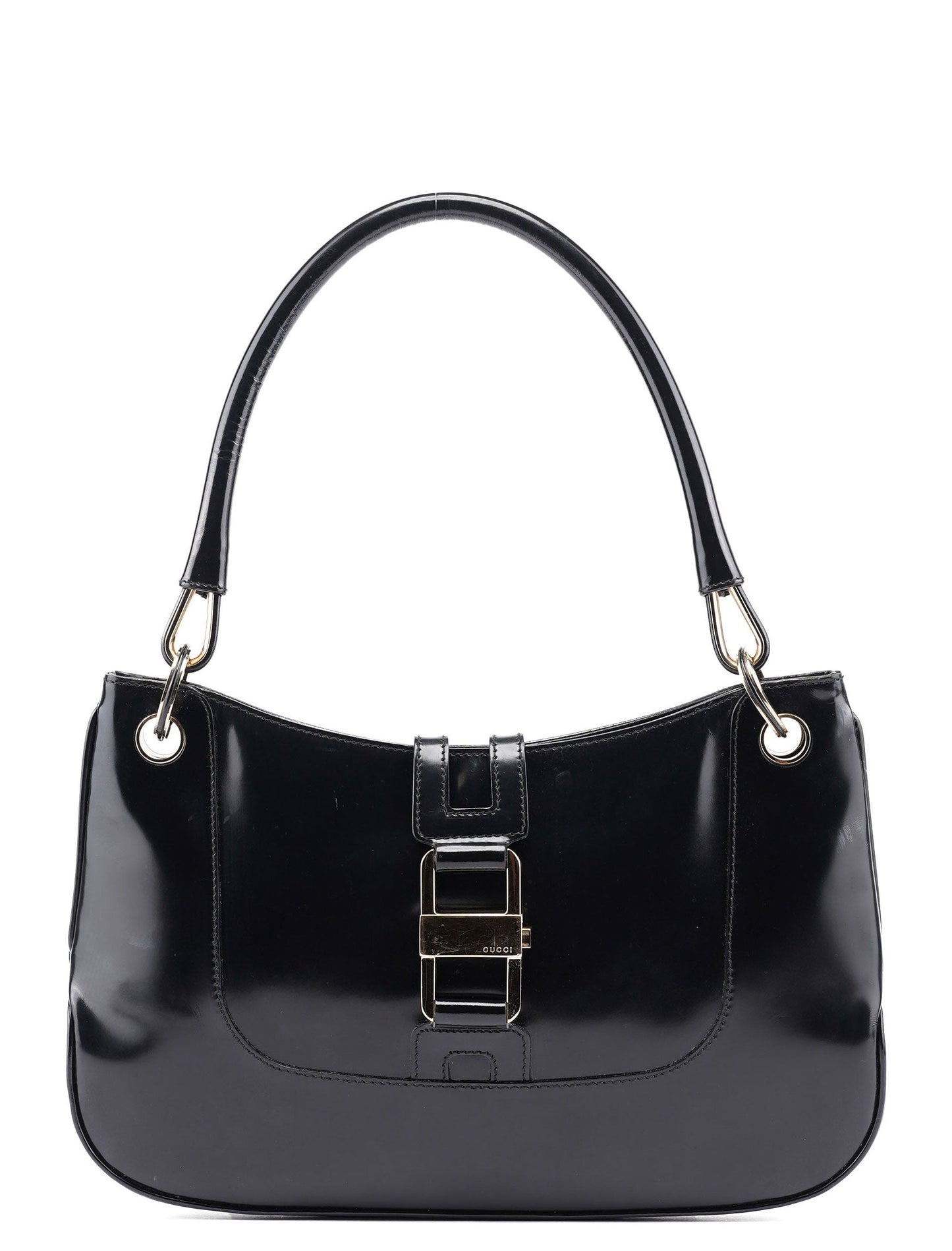 001 4150 Black Patent Leather Jackie Shoulder Bag