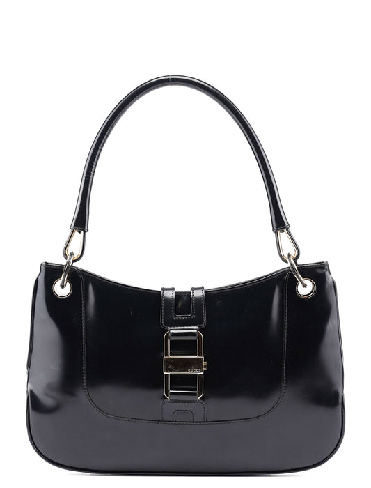 001 4150 Black Patent Leather Jackie Shoulder Bag