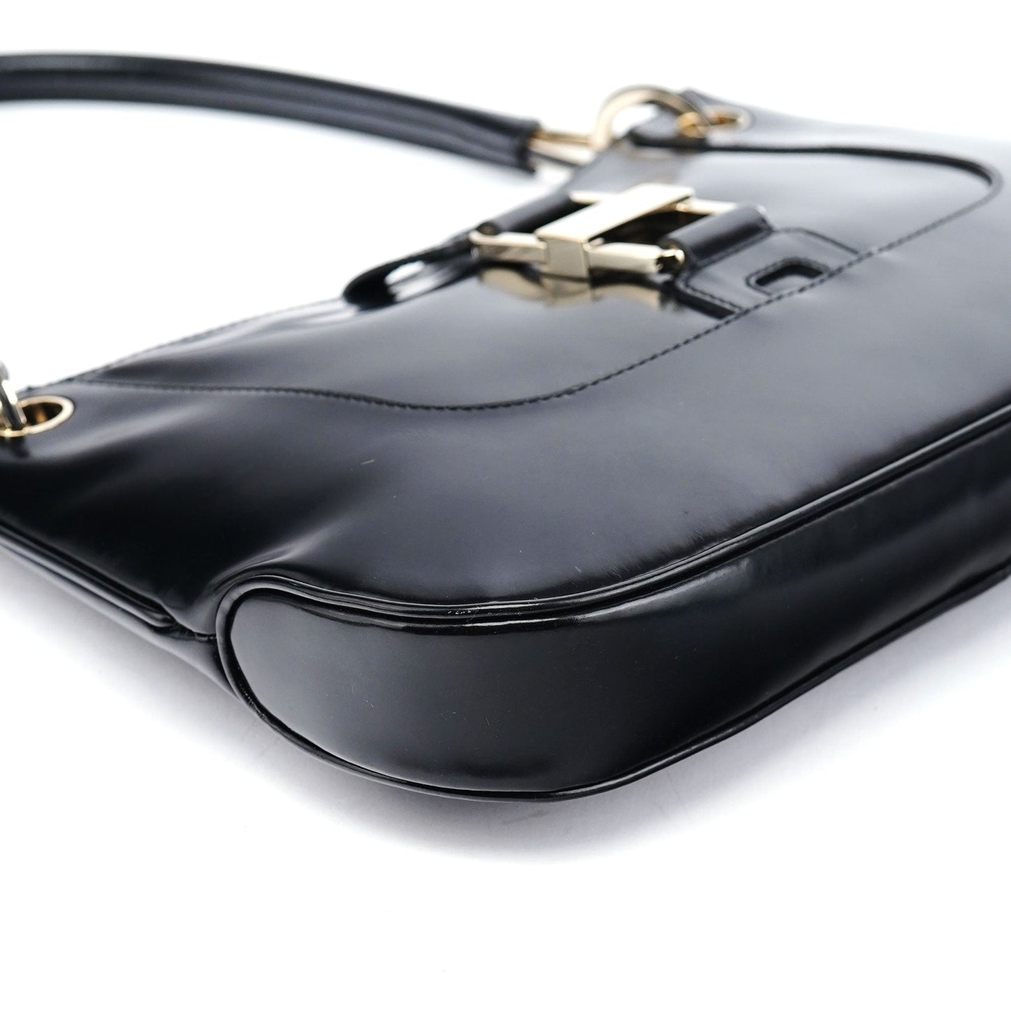 001 4150 Black Patent Leather Jackie Shoulder Bag