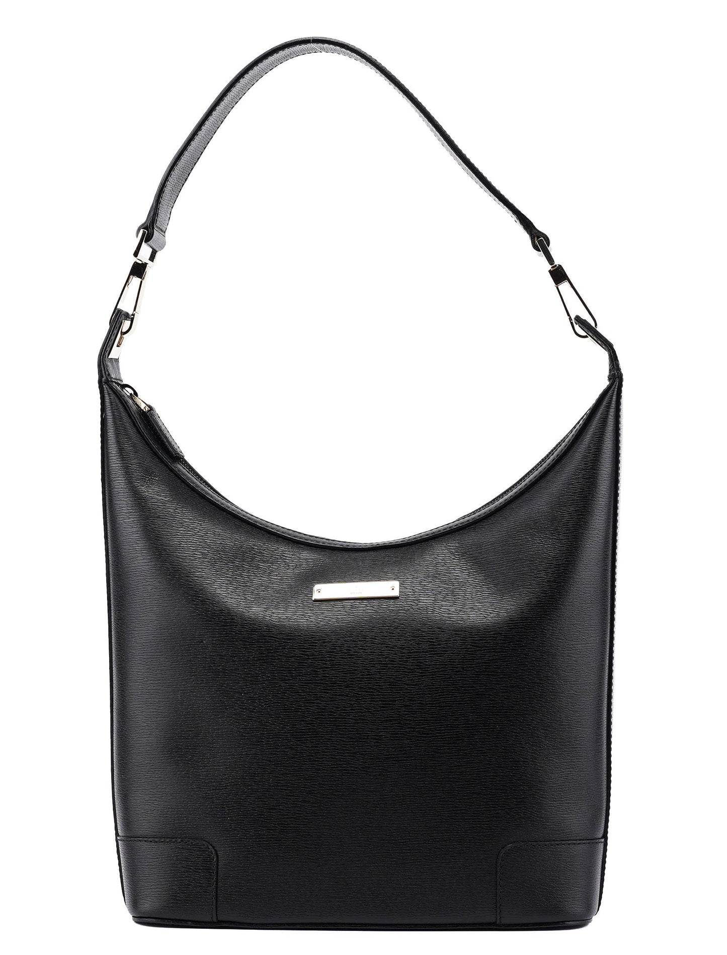 001 4204 Black Leather Hobo Shoulder Bag