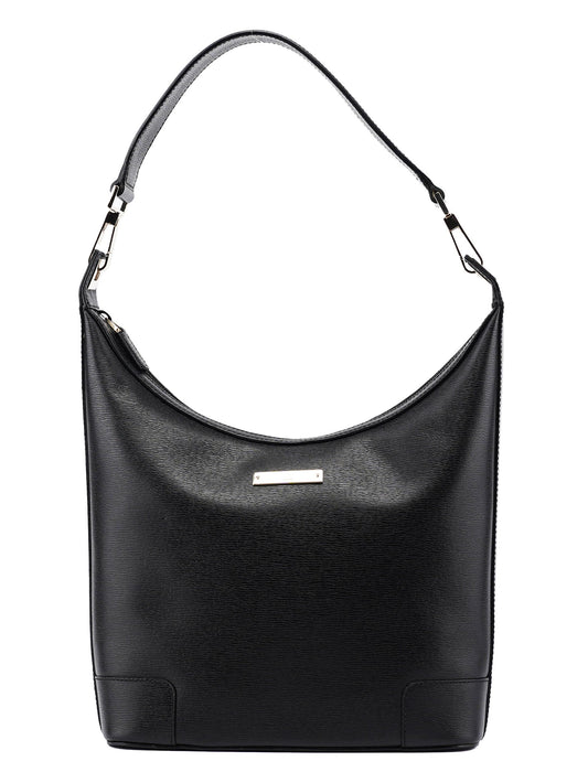 001 4204 Black Leather Hobo Shoulder Bag
