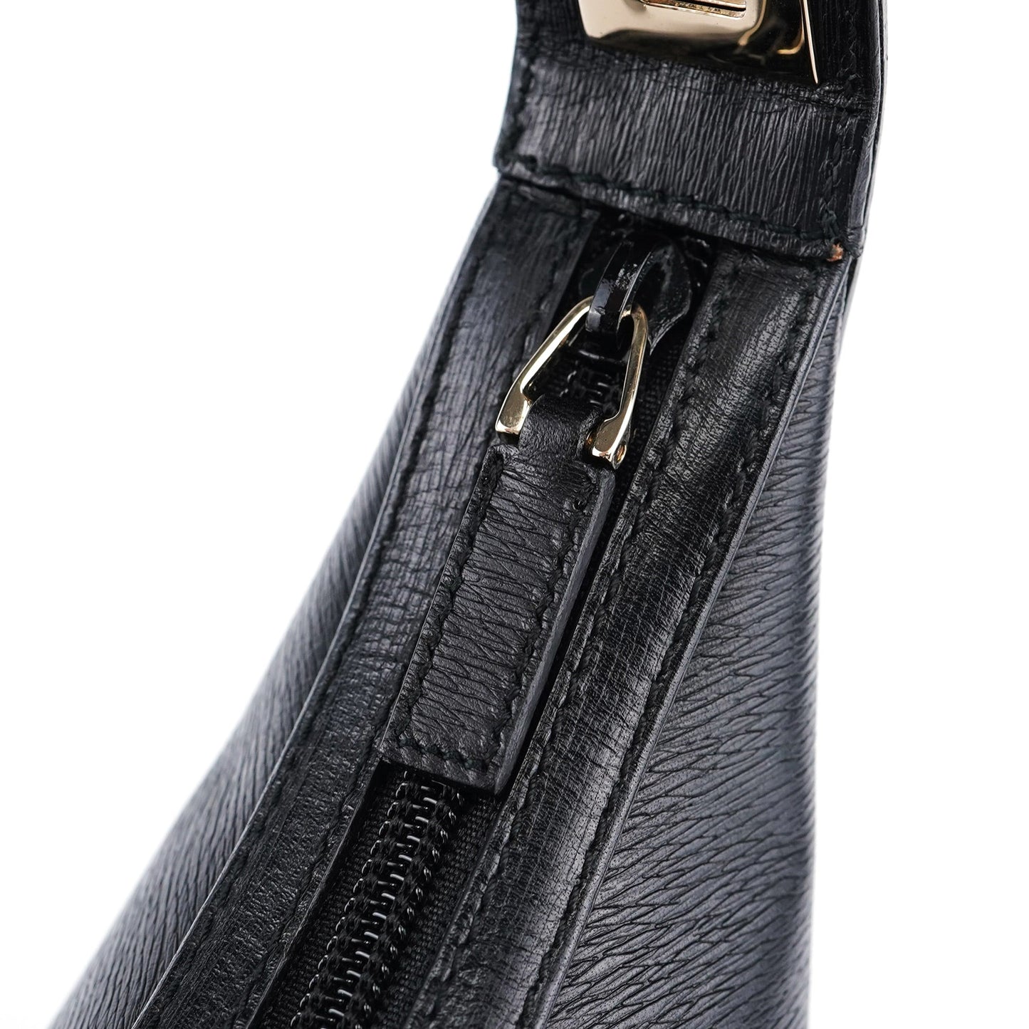 001 4204 Black Leather Hobo Shoulder Bag