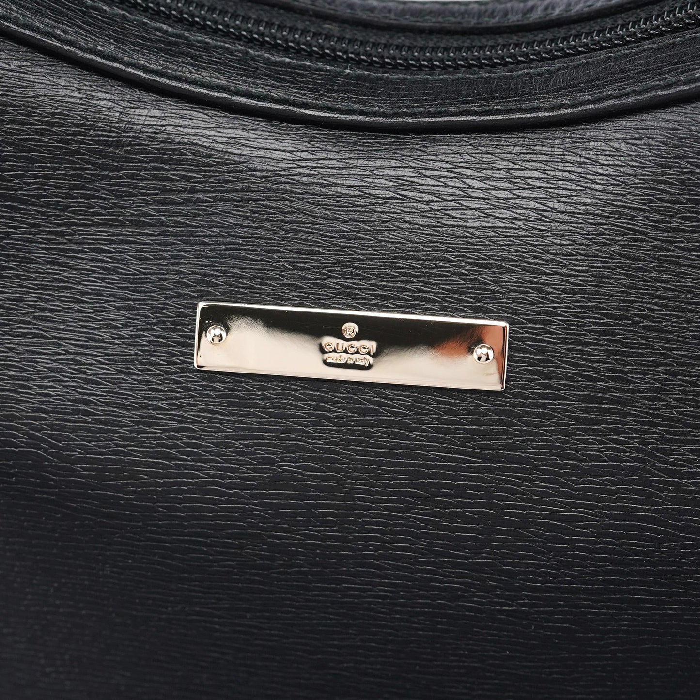 001 4204 Black Leather Hobo Shoulder Bag