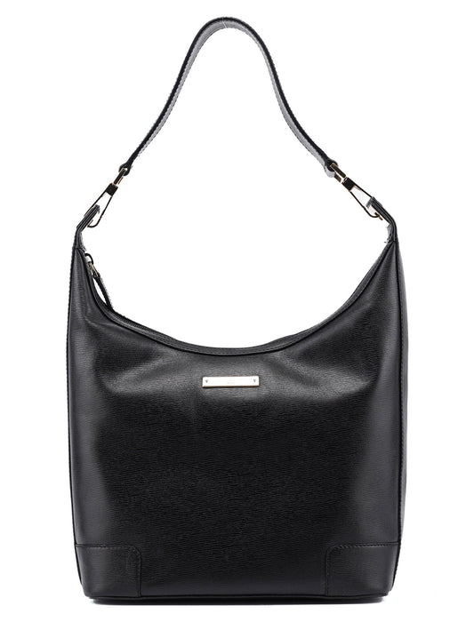 001 4204 Black Leather Hobo Shoulder Bag