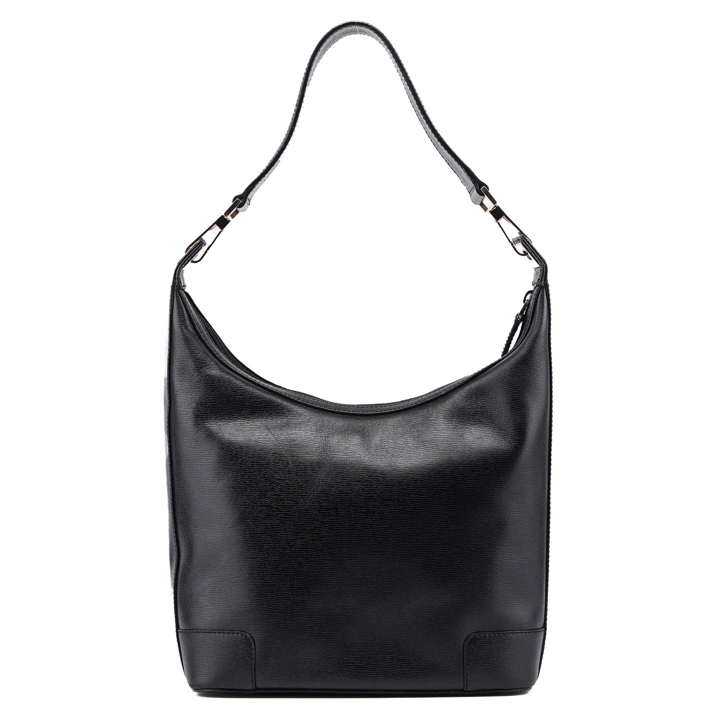 001 4204 Black Leather Hobo Shoulder Bag
