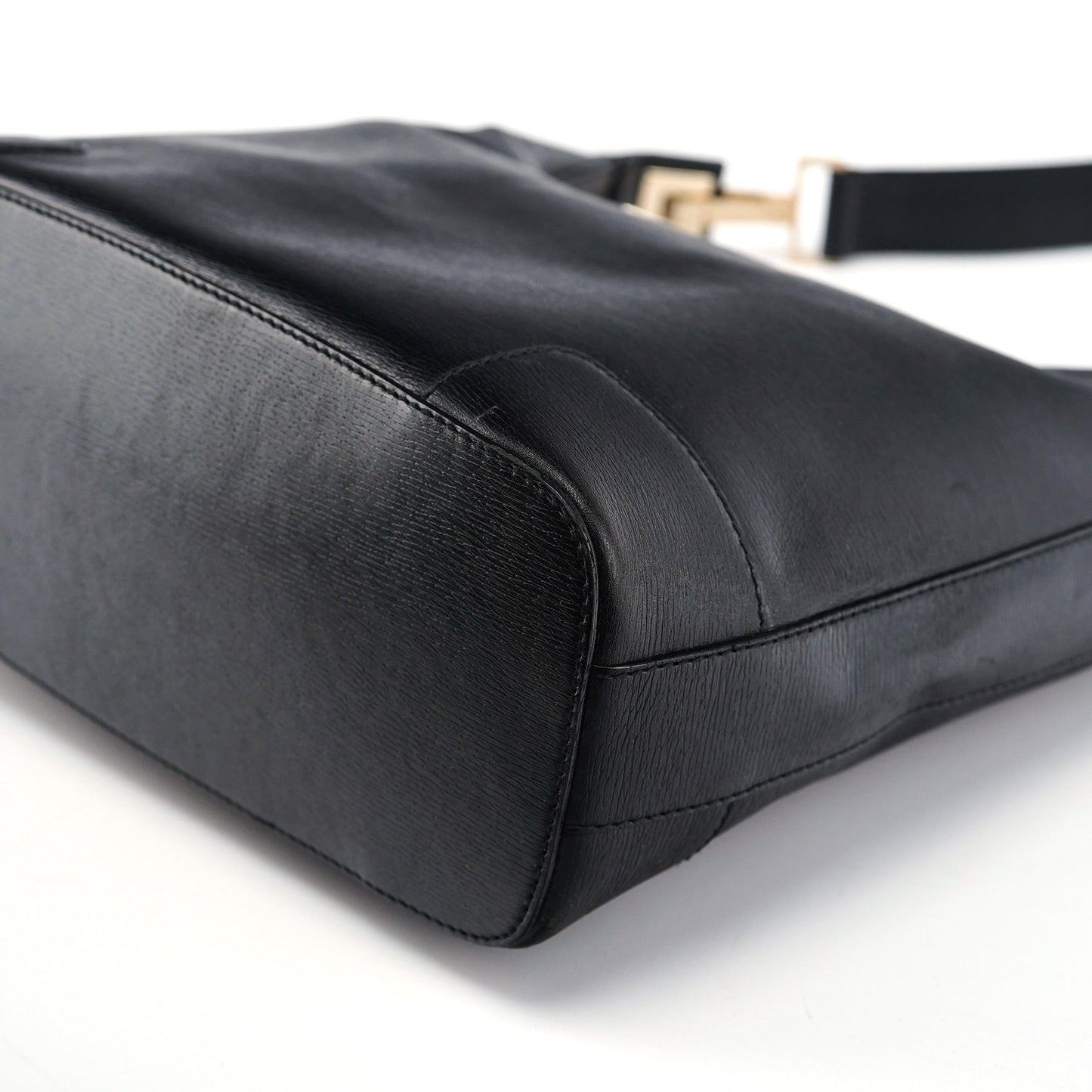 001 4204 Black Leather Hobo Shoulder Bag