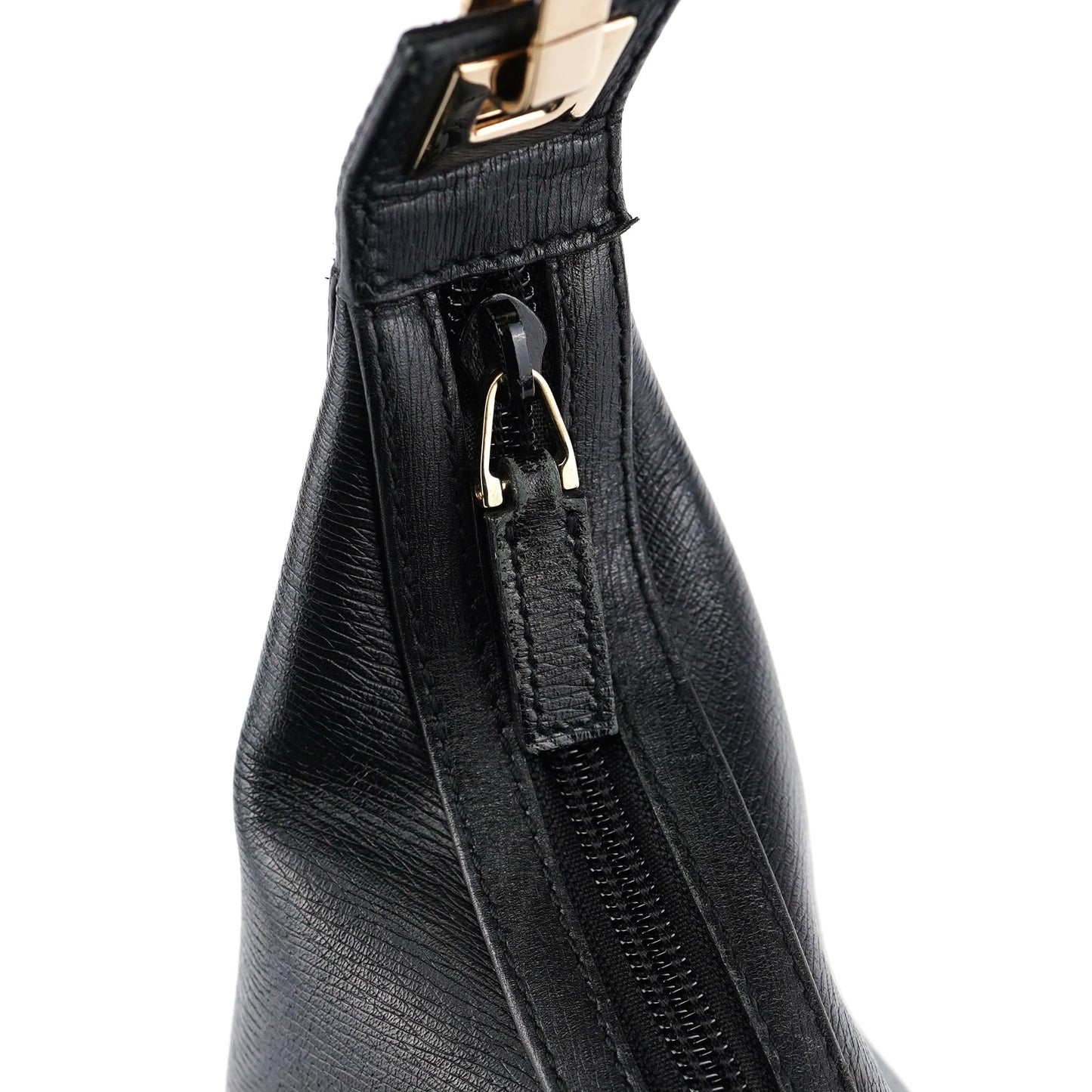 001 4204 Black Leather Hobo Shoulder Bag