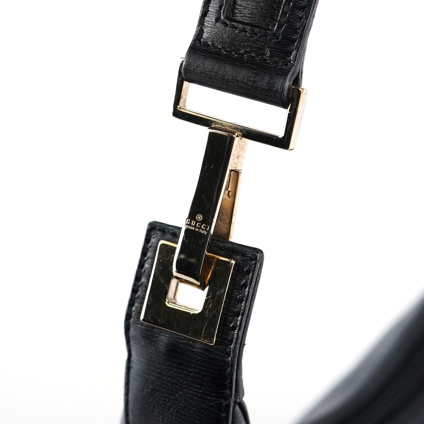 001 4204 Black Leather Hobo Shoulder Bag