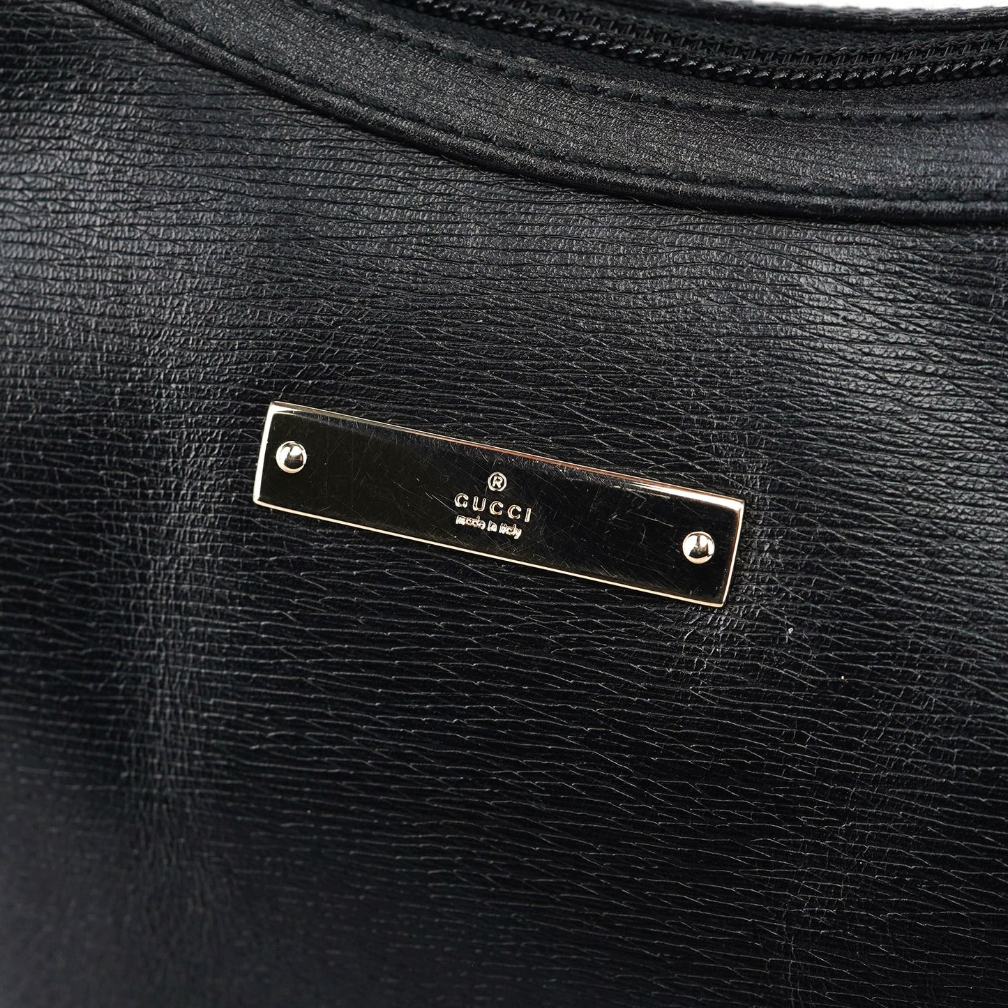 001 4204 Black Leather Hobo Shoulder Bag