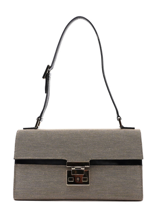 001 4214 Beige Canvas Keylock Shoulder Bag