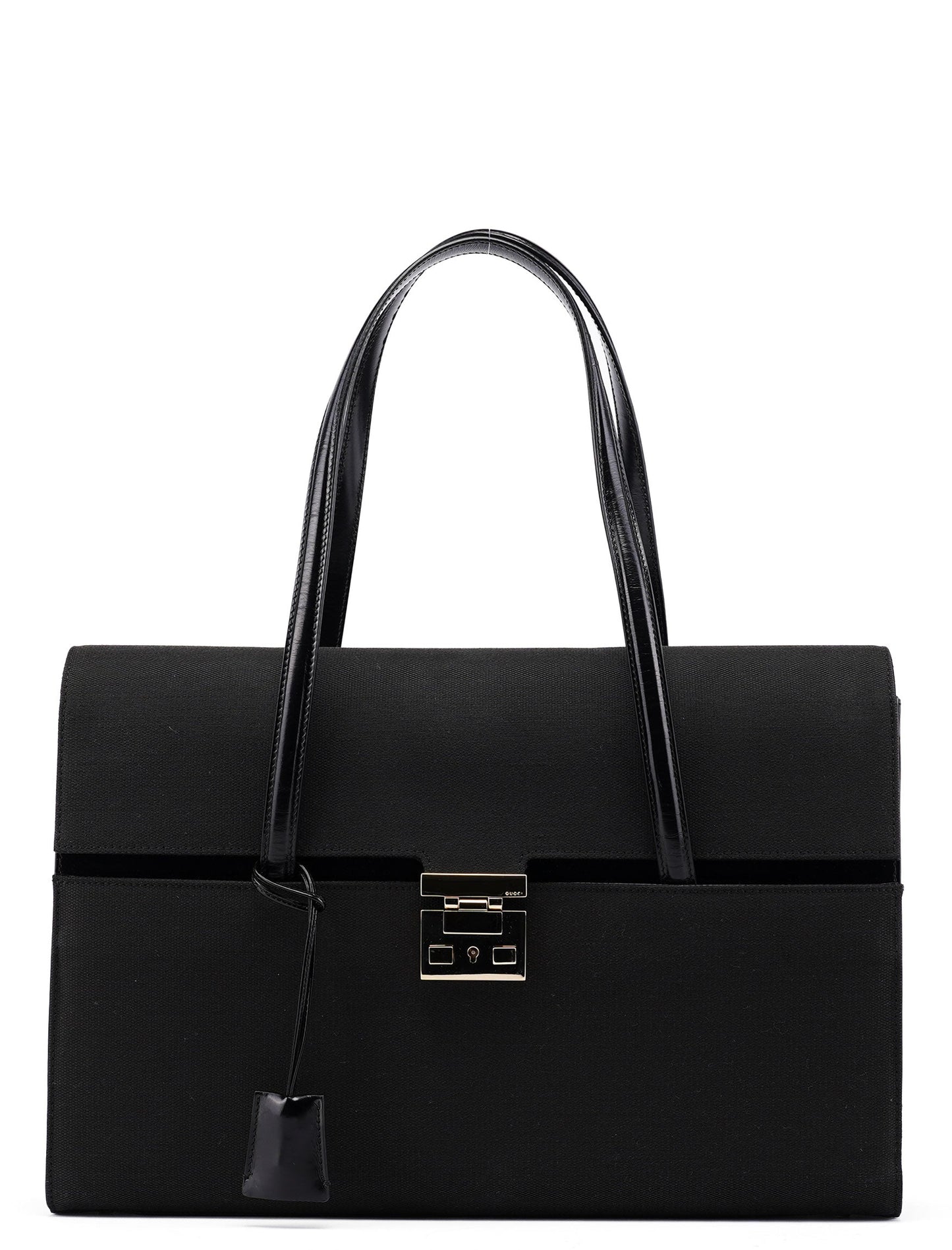001 4218 Black Canvas Lady Lock Tote Bag