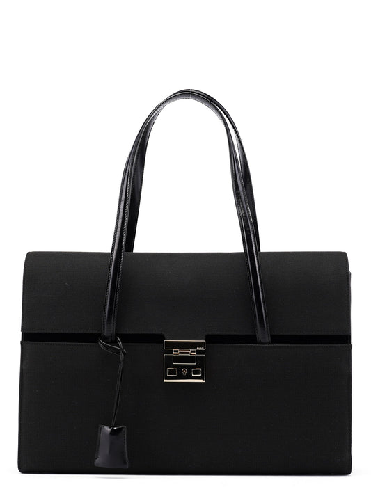 001 4218 Black Canvas Lady Lock Tote Bag