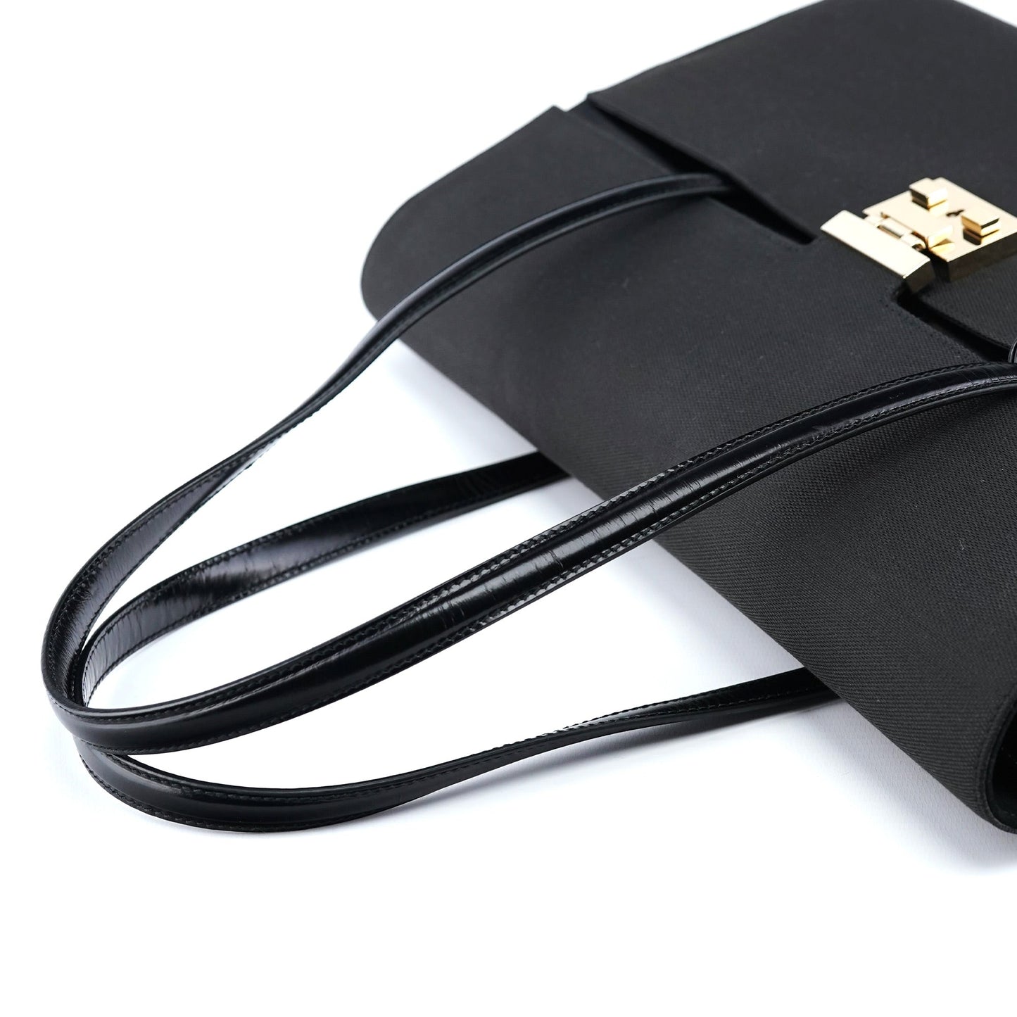 001 4218 Black Canvas Lady Lock Tote Bag