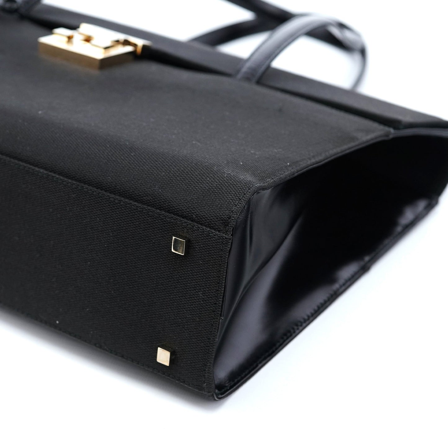 001 4218 Black Canvas Lady Lock Tote Bag