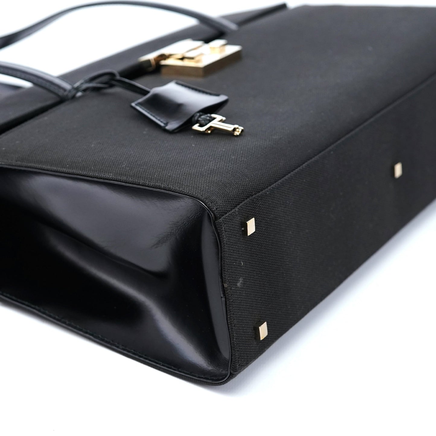 001 4218 Black Canvas Lady Lock Tote Bag