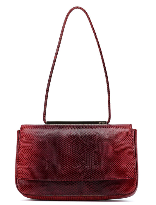 001 4227 Red Lizard Embossed Leather Shoulder Bag