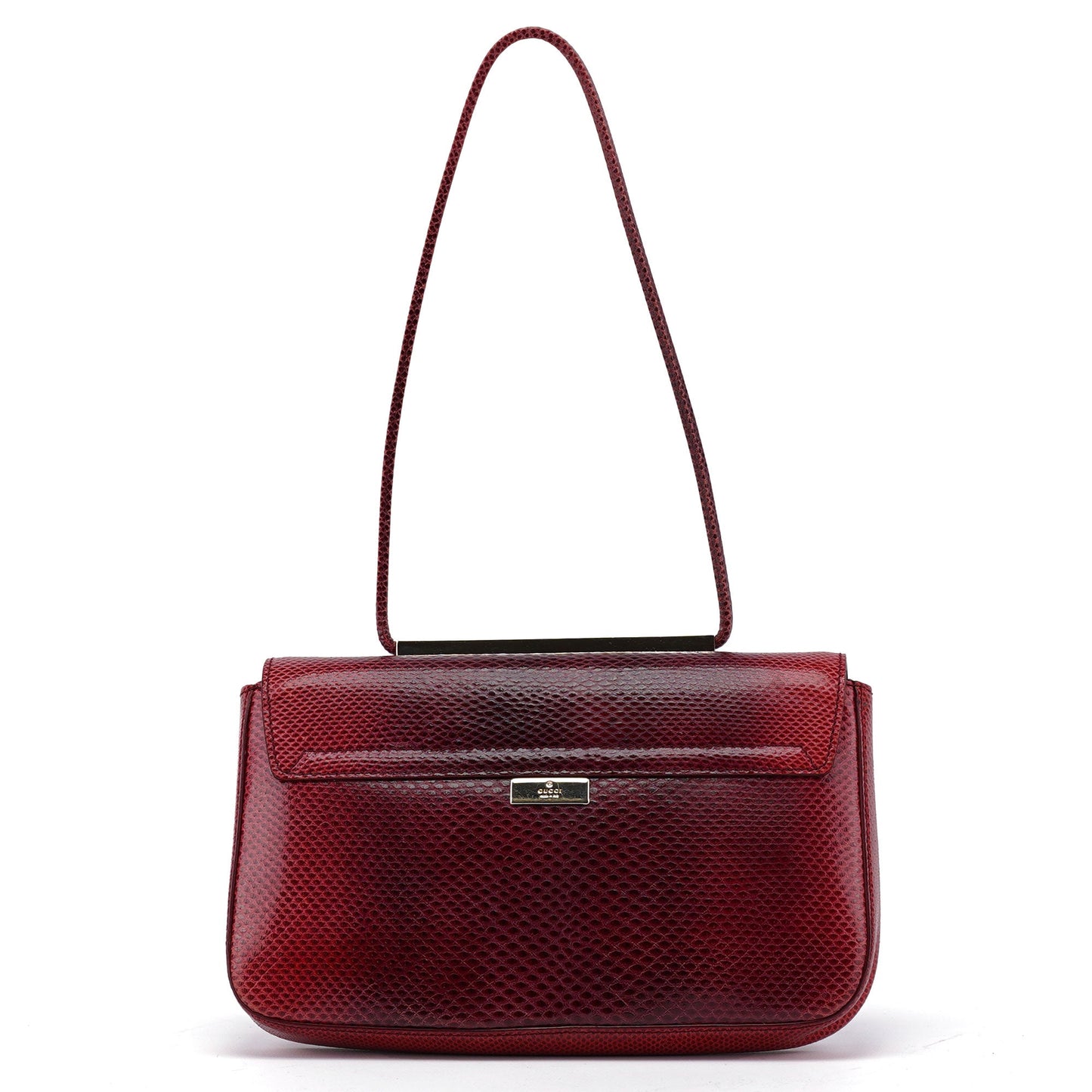 001 4227 Red Lizard Embossed Leather Shoulder Bag