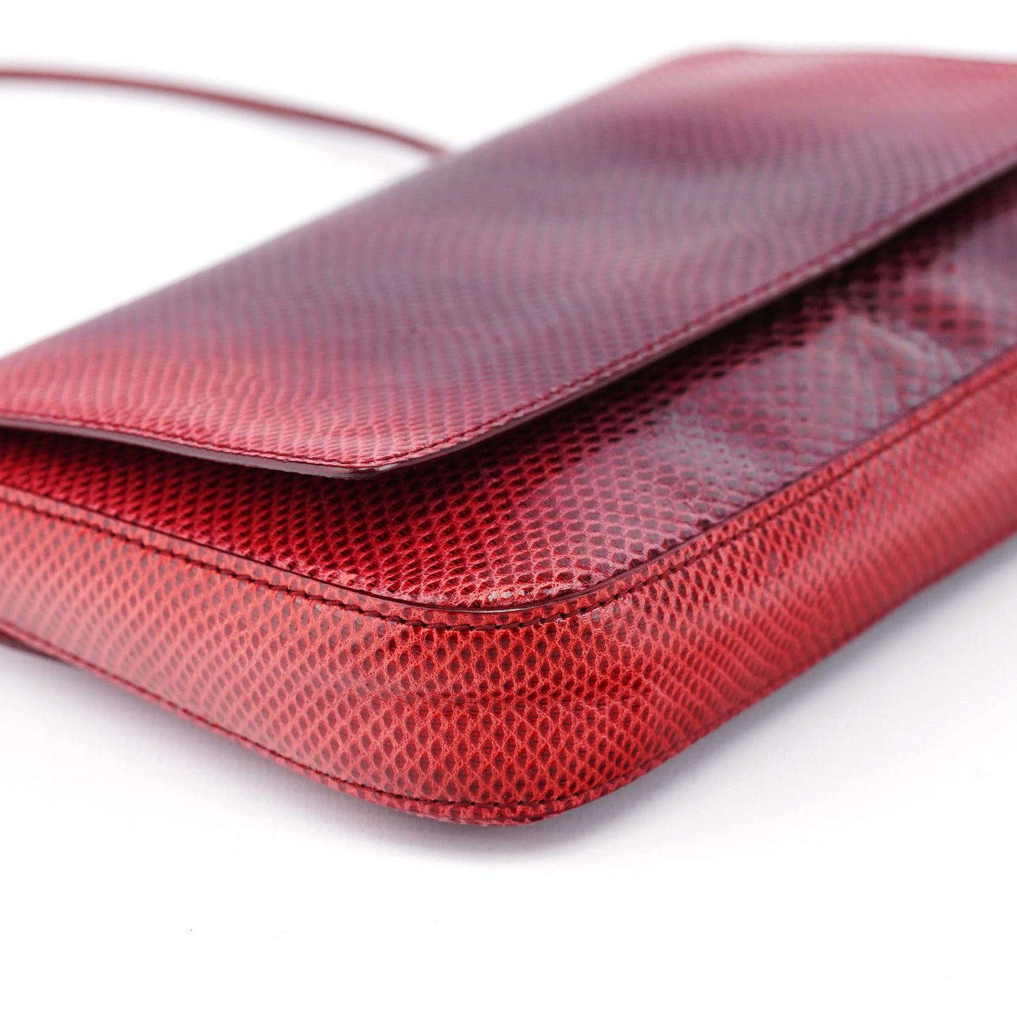 001 4227 Red Lizard Embossed Leather Shoulder Bag