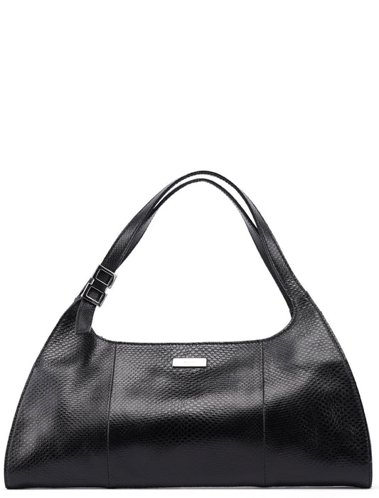 001 4243 Black Lizard Embossed Shoulder Bag