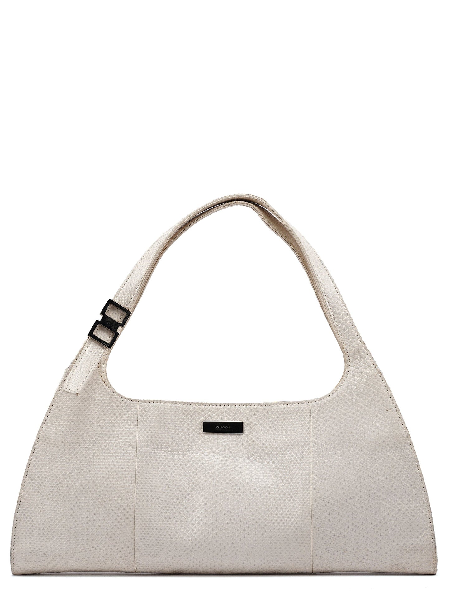 001 4243 White Lizard Embossed Shoulder Bag