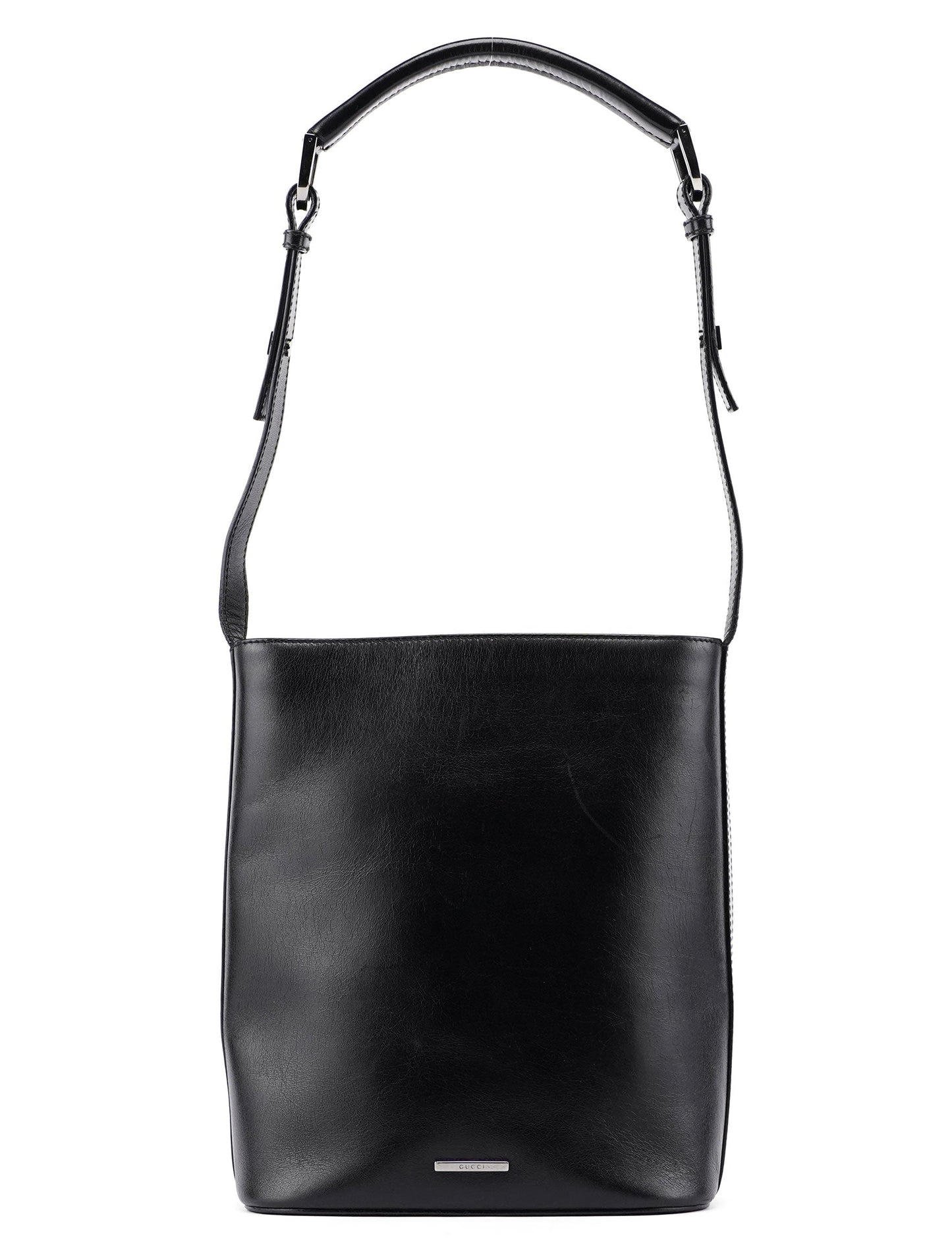 001 4286 Black Calfskin Bucket Shoulder Bag