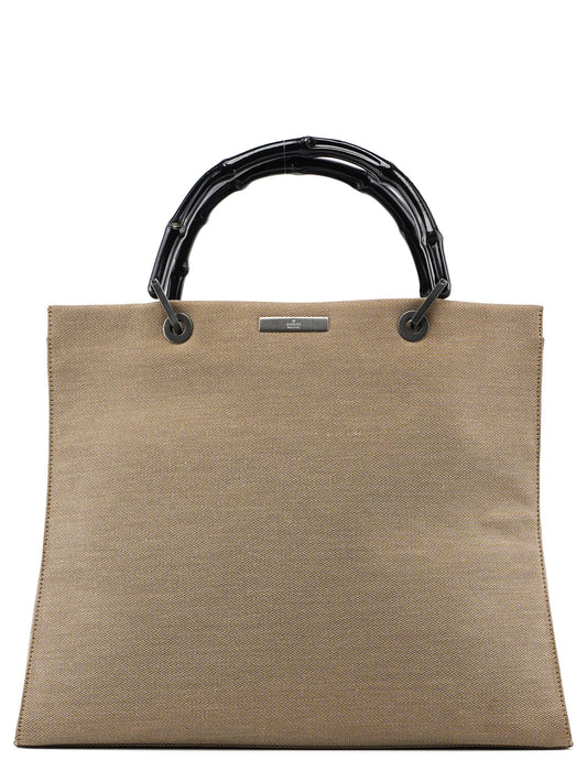 002 1010 Beige Canvas Bamboo Tote Bag