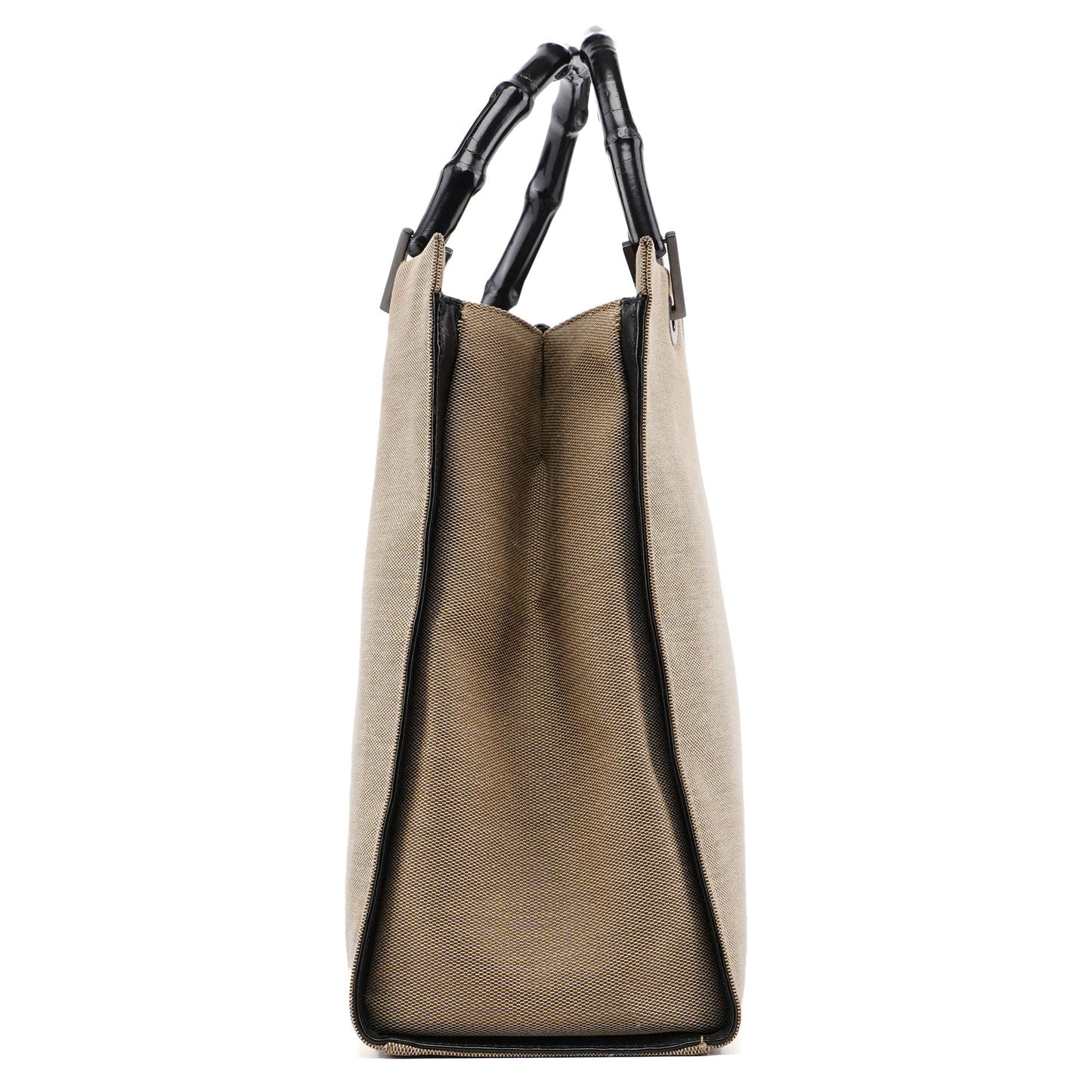 002 1010 Beige Canvas Bamboo Tote Bag