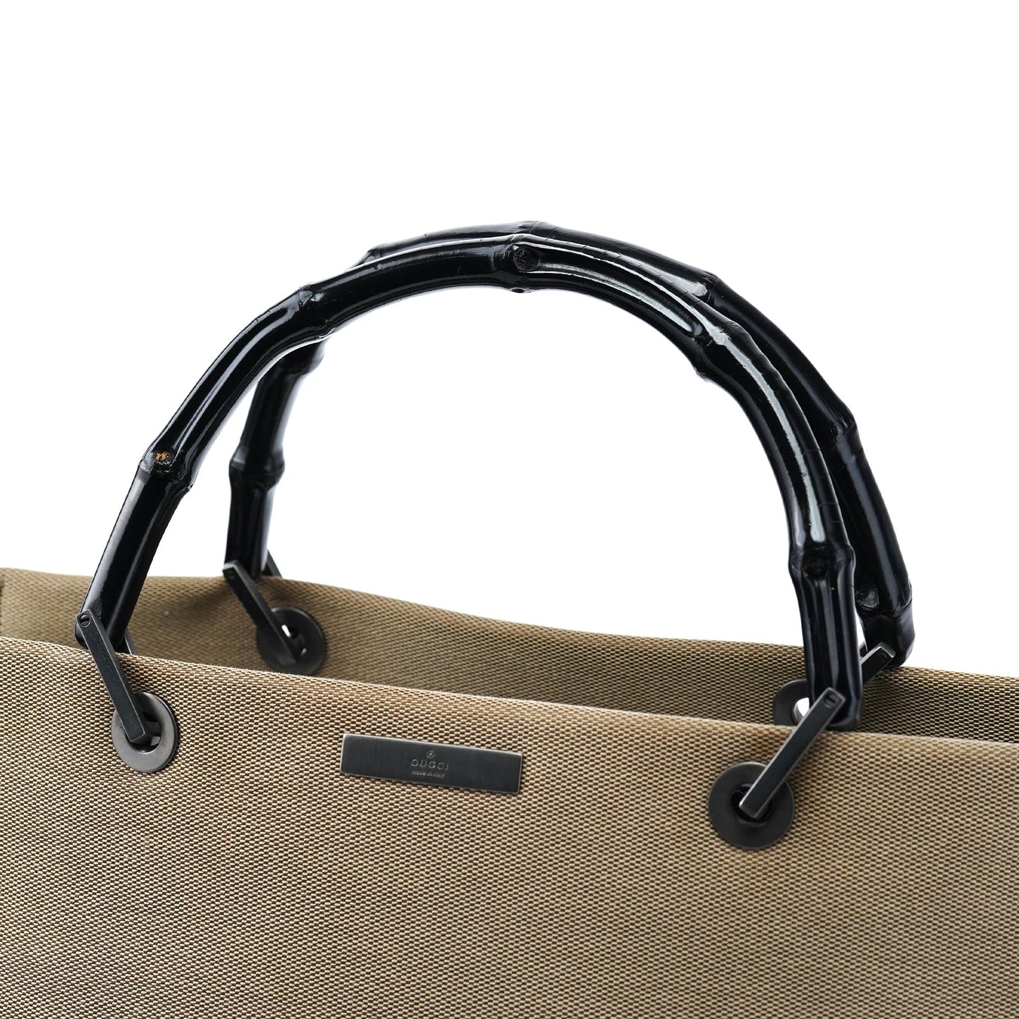 002 1010 Beige Canvas Bamboo Tote Bag