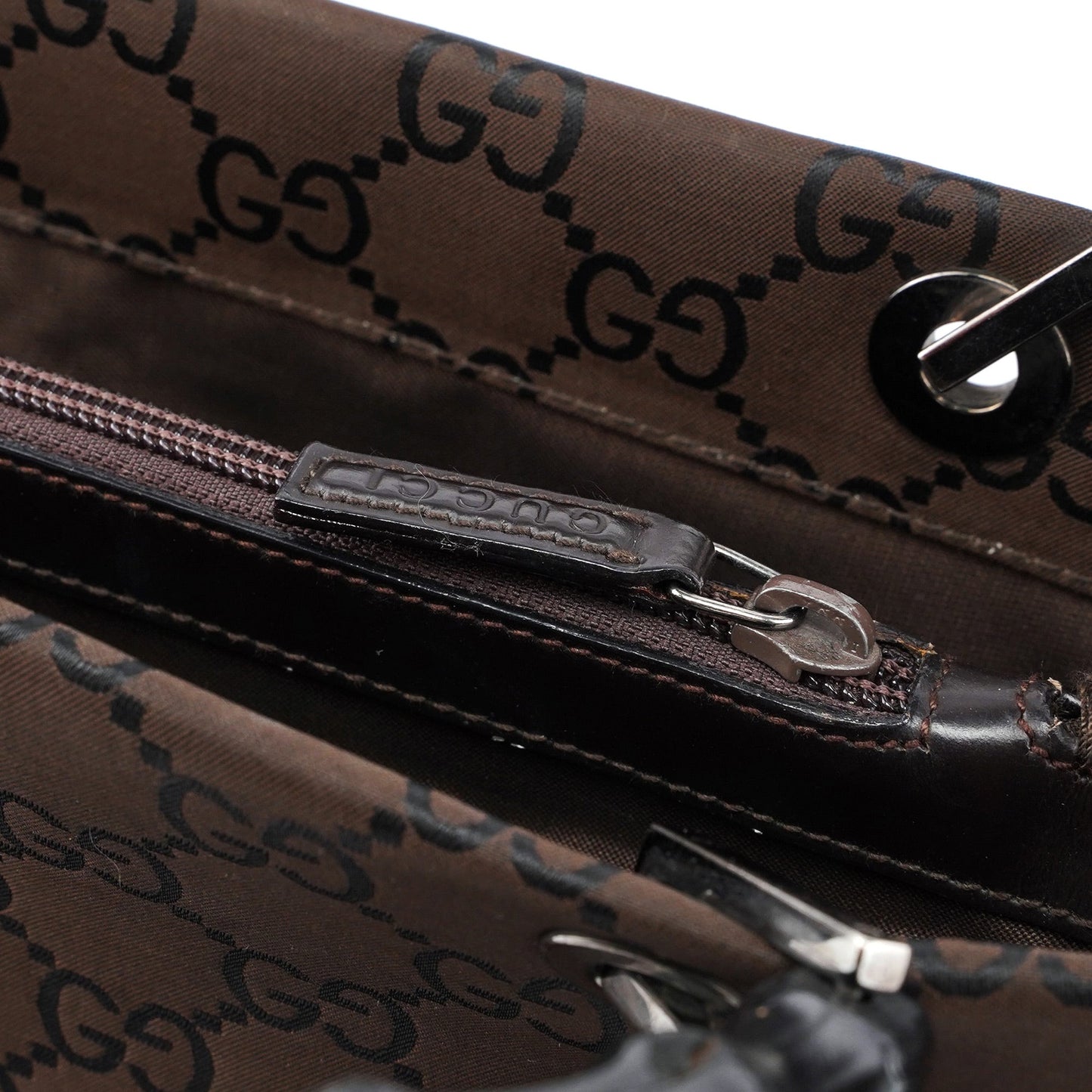 002 1010 Brown GG Bamboo Tote Bag