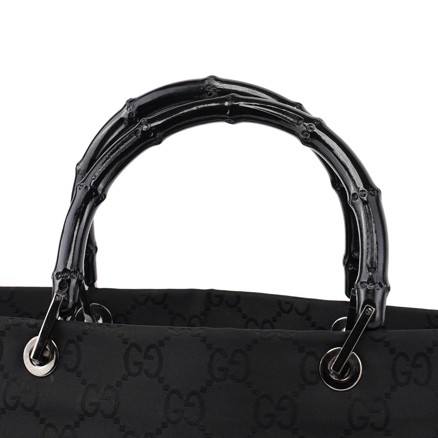 002 1016 Black GG Bamboo Tote