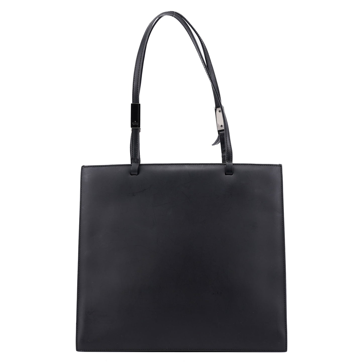 002 1021 Matte Black Leather Dual Pocket Tote Bag
