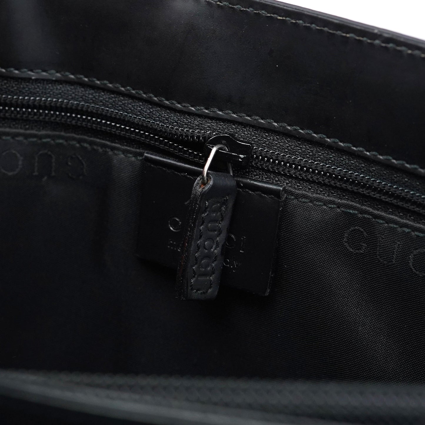 002 1021 Matte Black Leather Dual Pocket Tote Bag