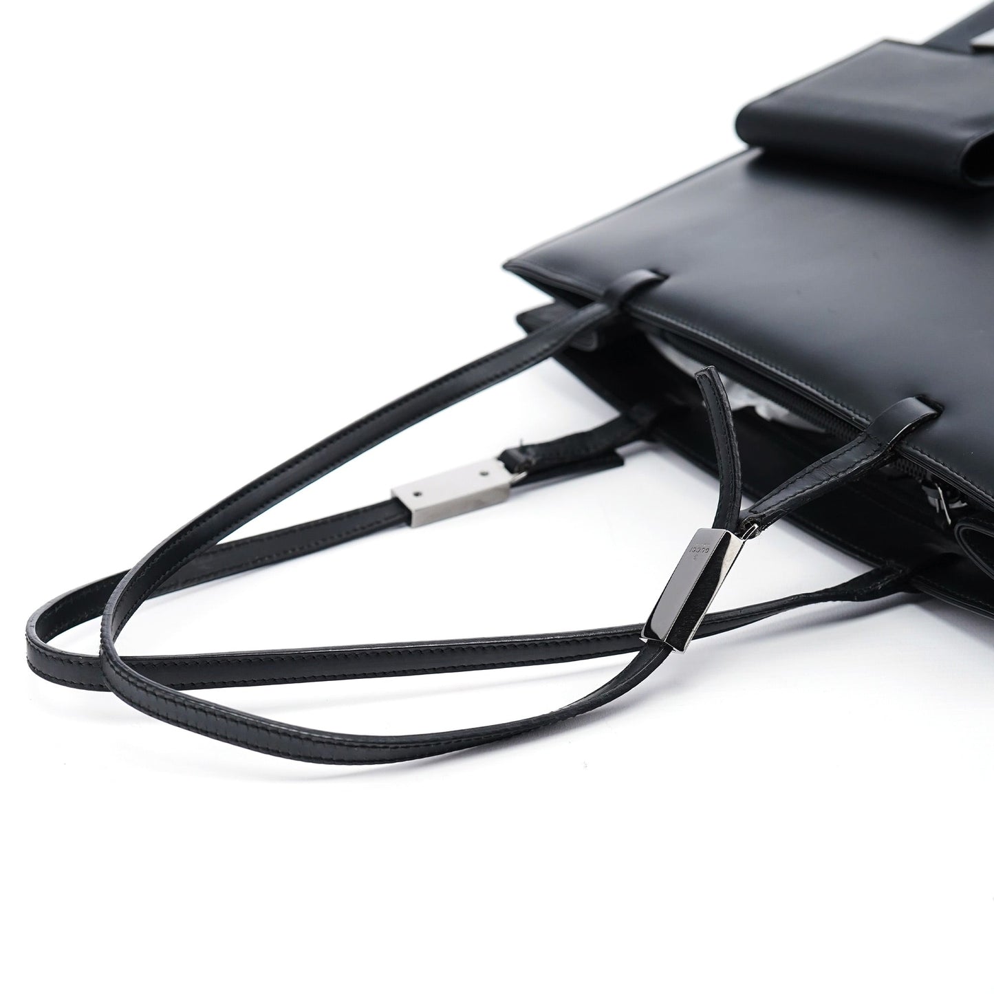 002 1021 Matte Black Leather Dual Pocket Tote Bag