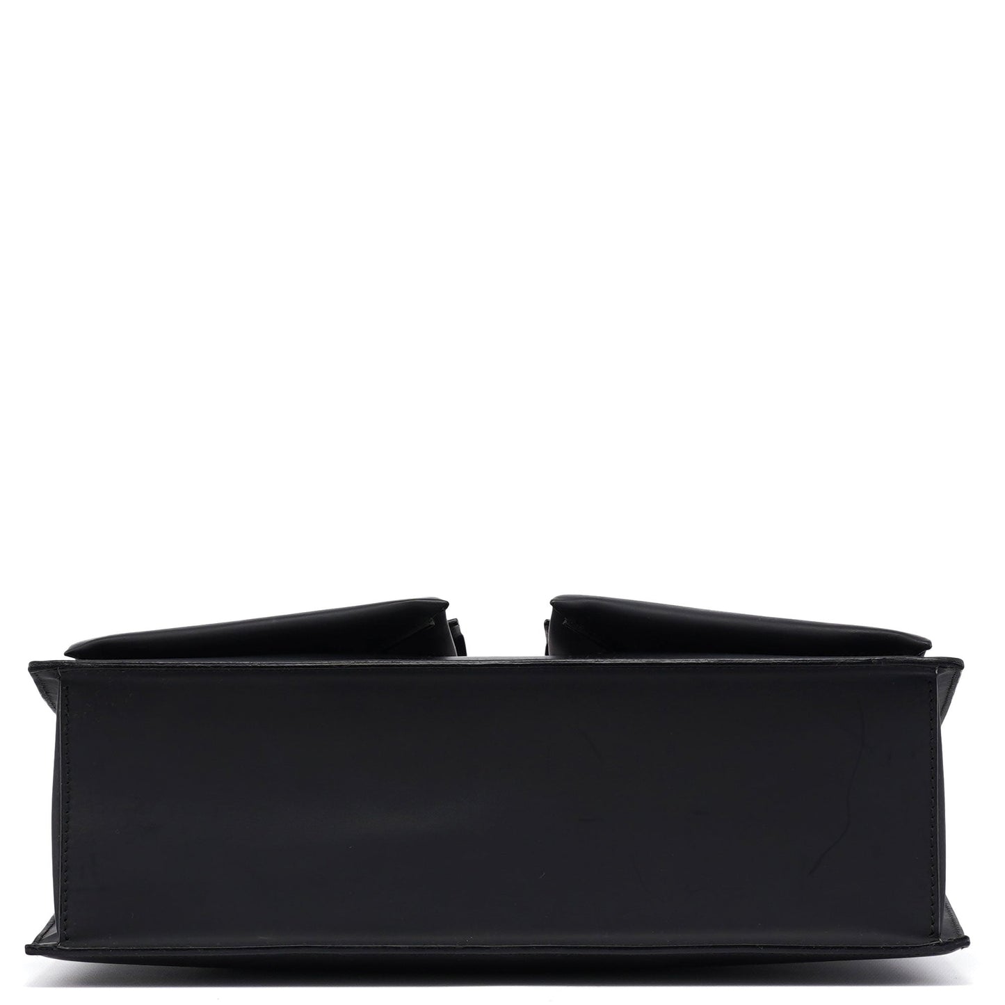 002 1021 Matte Black Leather Dual Pocket Tote Bag