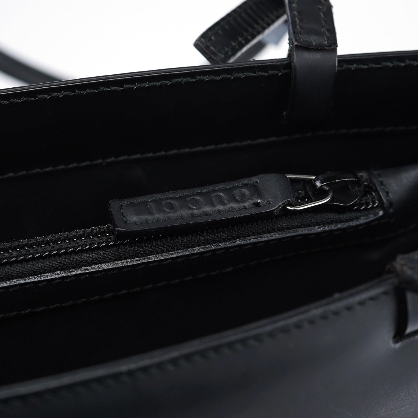 002 1021 Matte Black Leather Dual Pocket Tote Bag